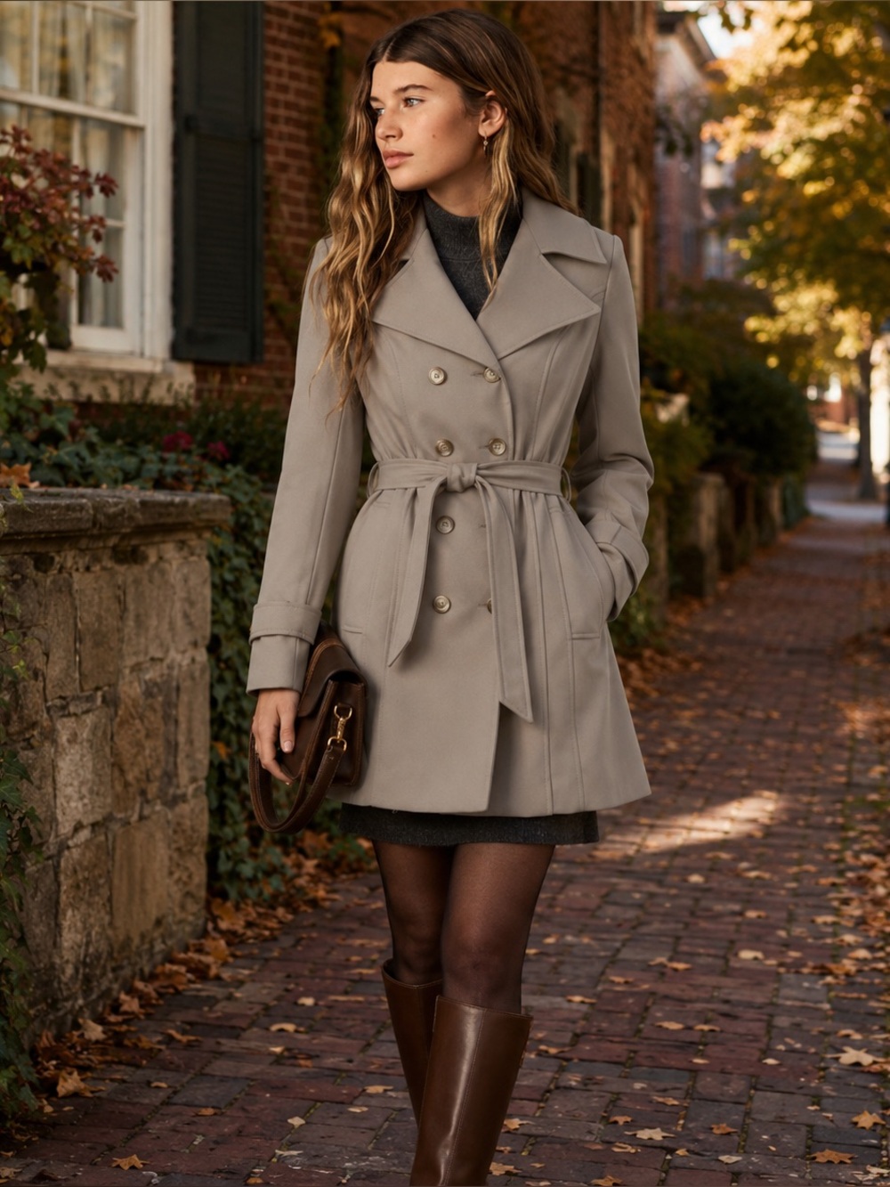 Vintage 70s Taupe Belted Trench Coat Double Breasted Preppy Heritage Style, S